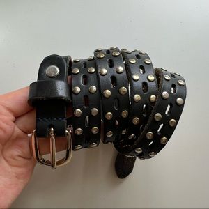 Women's leather studded eyelets black belts